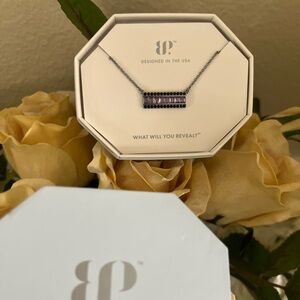 Bomb party purple topaz necklace “what a moment” hematite plating